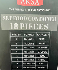 طقم علب ثلاجة 18 قطعة - ماركة اكسا AKSA