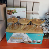 طقم توابل زجاج مموج بقاعدة خشب - 300 مل